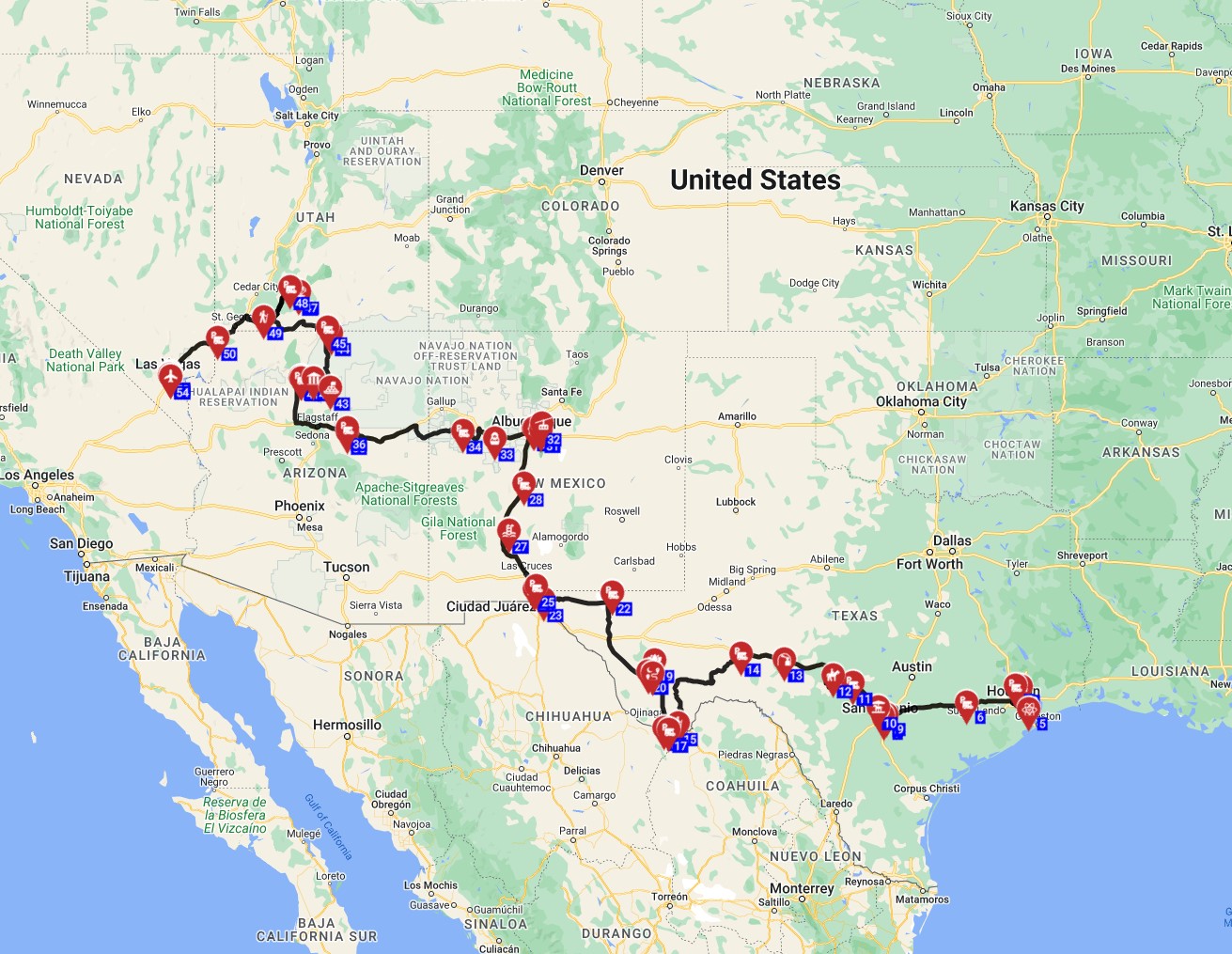 USA RV Road trip from Houston to Las Vegas motorhome trip